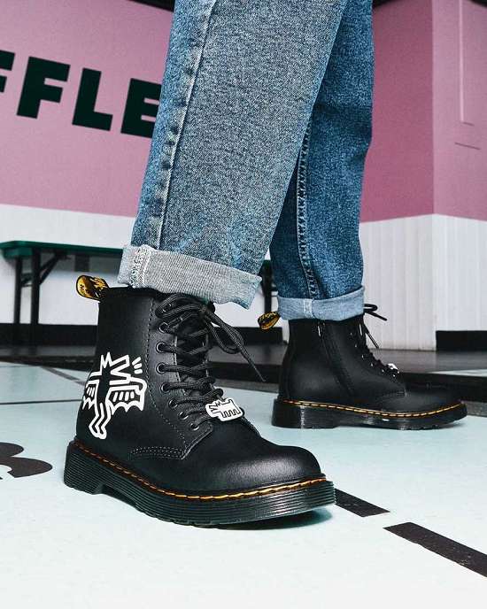 Botas Dr. Martens 1460 Keith Haring Niña Negros/Blancos MX-59783